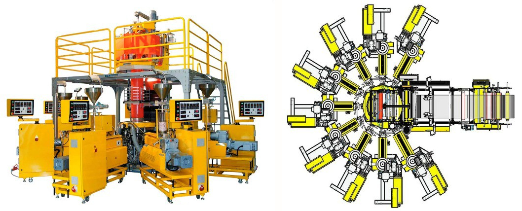 9. vrstvá koextruzní linka na vyfukování tubulárních fólií
