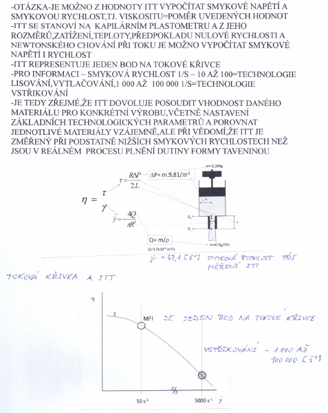 Výpočet smykové rychlosti při měření ITT a porovnání smykové rychlosti při měření ITT ( MFI ) a smykové rychlosti při vstřikování     